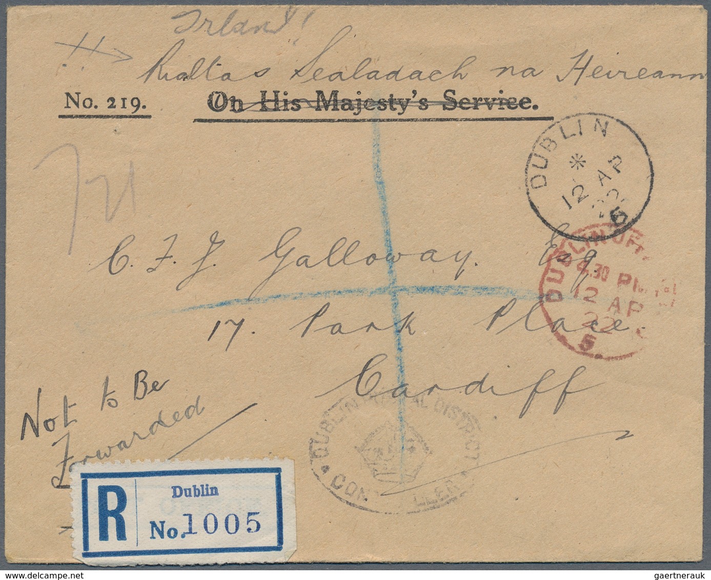 Irland - Besonderheiten: 1922, "On His Majesty's Service." Form Envelope (text Deleted) With Oval Ha - Other & Unclassified