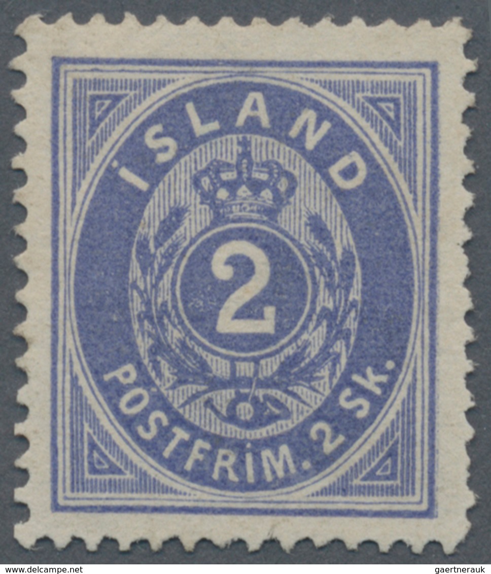 Island: 1873 2s. Blue, UNUSED Without Gum, With Two Shortened Perf At Lower Right Otherwise Fresh An - Andere & Zonder Classificatie