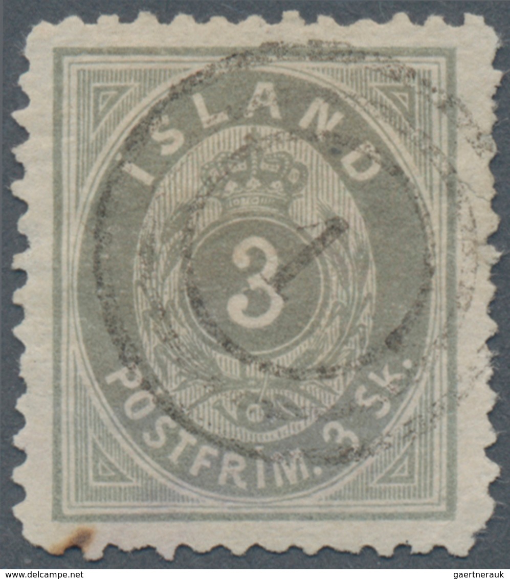 Island: 1873, 3 Sk Grey With Rare "1" Cancel Of Kopenhagen, Uneven Perforated Like Usual, Mi 1.400.- - Other & Unclassified