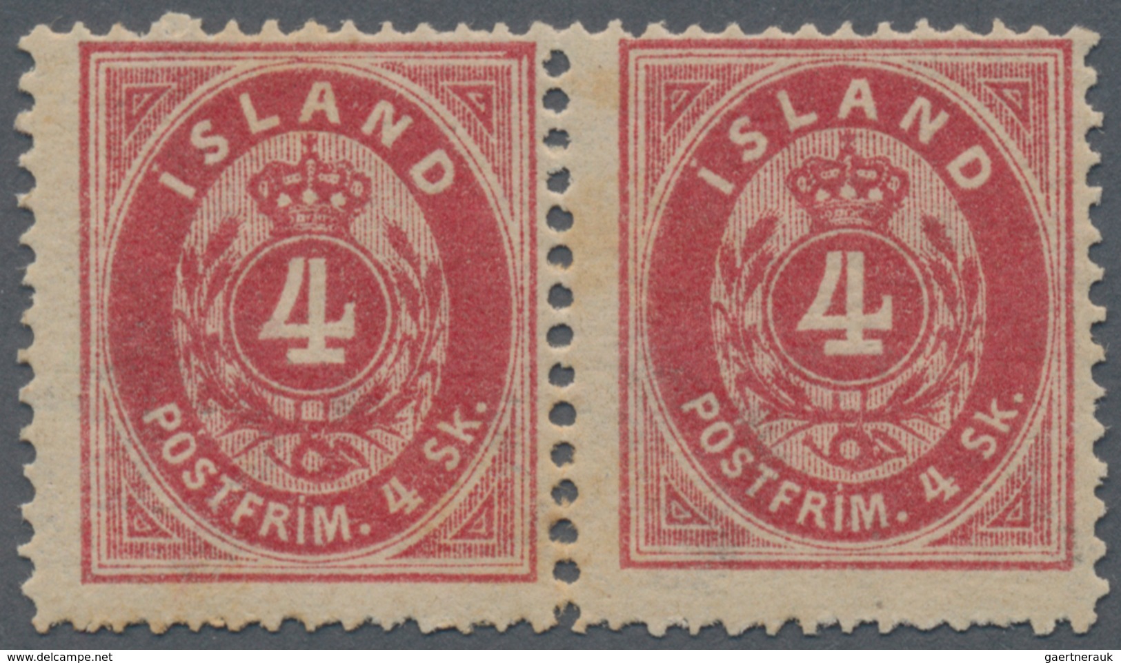 Island: 1873 4s. Red Horizontal Pair, Perf 14x13½, MINT NEVER HINGED, With Few Very Light Stains On - Other & Unclassified