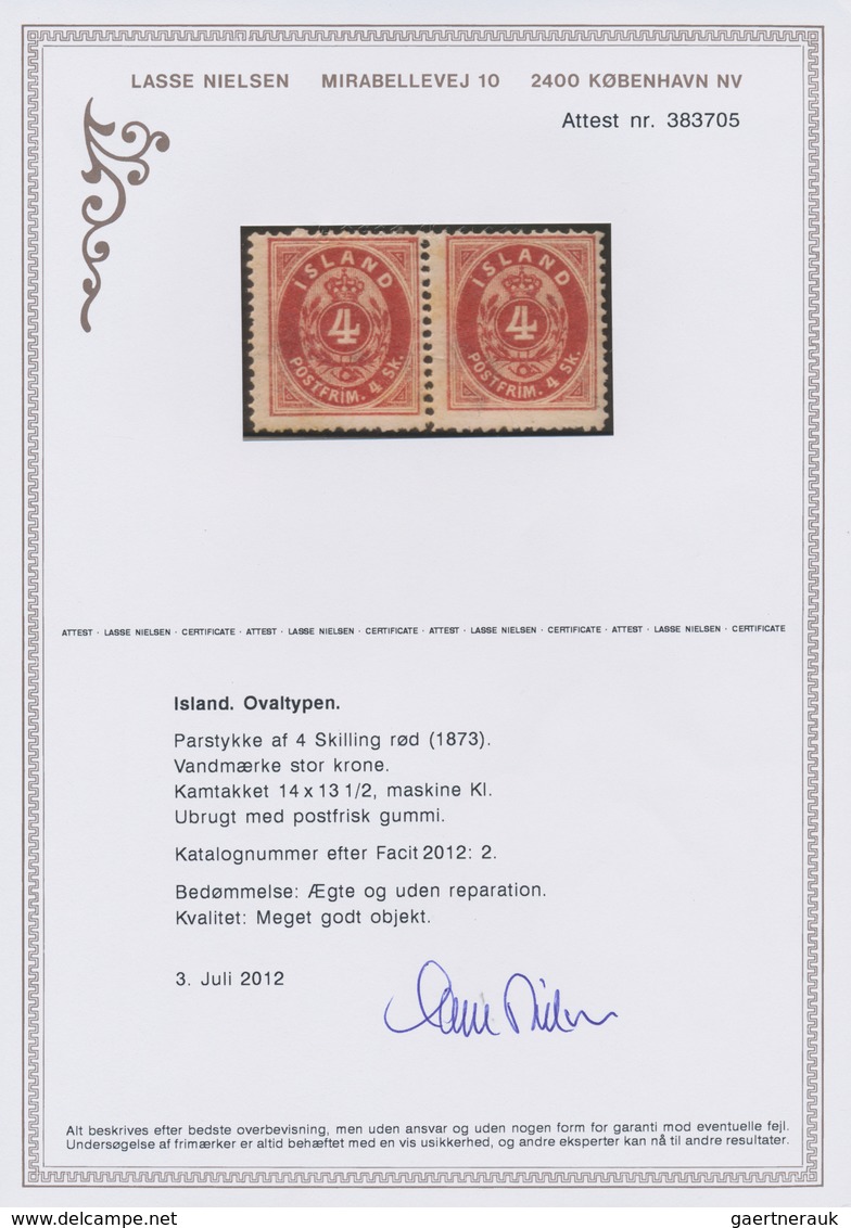 Island: 1873 4s. Red Horizontal Pair, Perf 14x13½, MINT NEVER HINGED, With Few Very Light Stains On - Andere & Zonder Classificatie