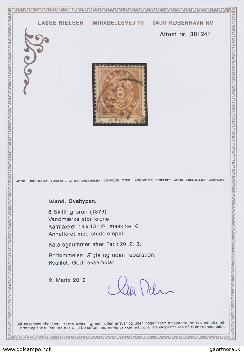 Island: 1873 8s. Brown, Used And Cancelled By Reykjavik Datestamp, Fine. L. Nielsen Certificate. (Mi - Sonstige & Ohne Zuordnung