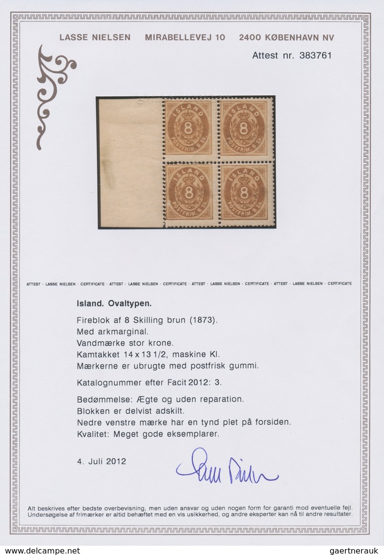 Island: 1873 8s. Brown Left-hand Marginal BLOCK OF FOUR, MINT NEVER HINGED. Lower Pair Separated Exc - Andere & Zonder Classificatie