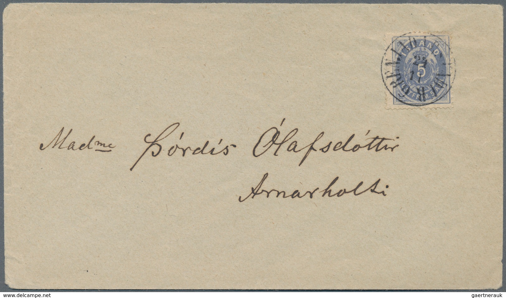 Island: 1878 5a. Blue, Perf 14x13½, Tied By "GRENJADARSTADUR 24/11" Cds (Facit Rarity 5) To Plain Co - Andere & Zonder Classificatie