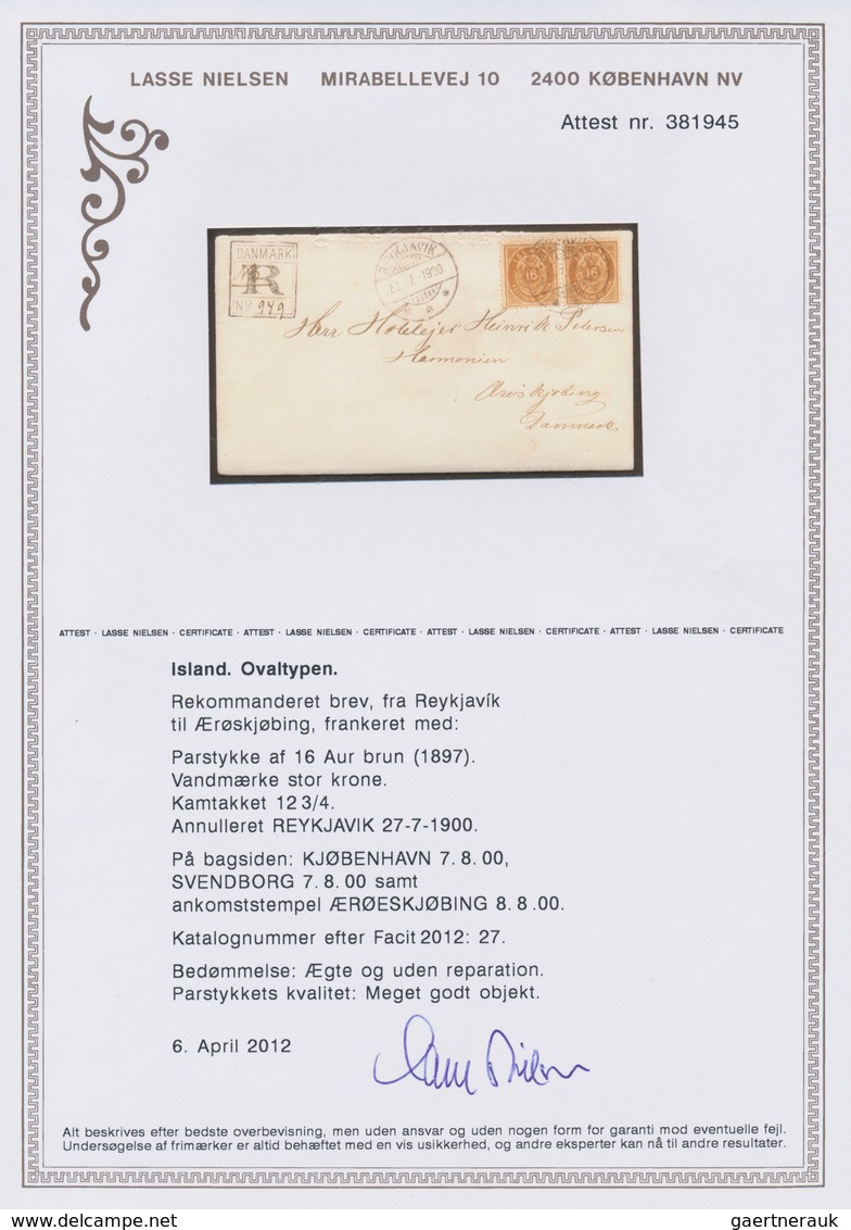 Island: 1897 16a. Brown Horizontal Pair Used On Registered Cover From Reykjavik To Ærøeskjøping, DEN - Sonstige & Ohne Zuordnung