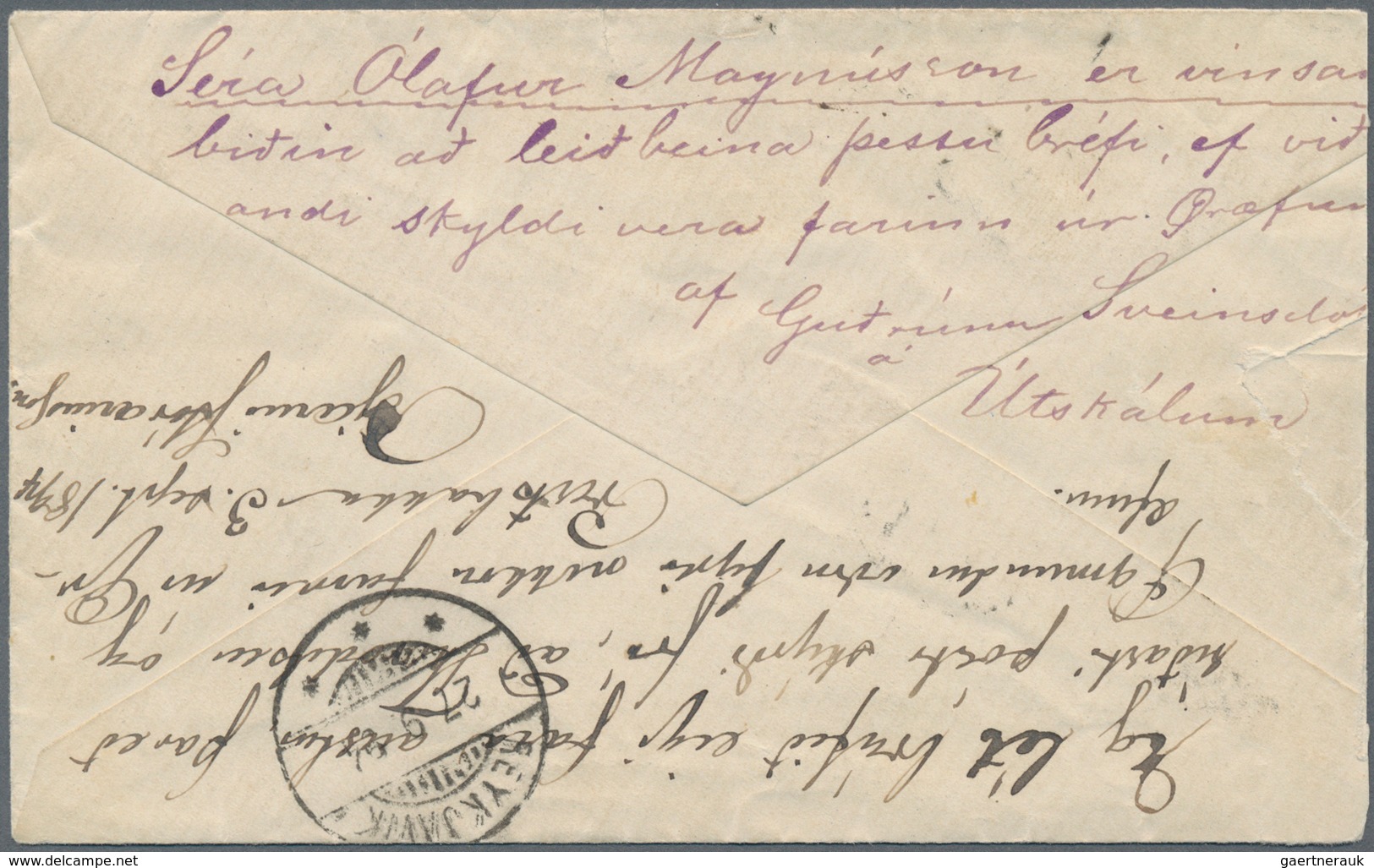 Island: 1894 Cover From Reykjavik To Sandfelli, Re-directed To Útskálum And Returned, Franked By Two - Sonstige & Ohne Zuordnung