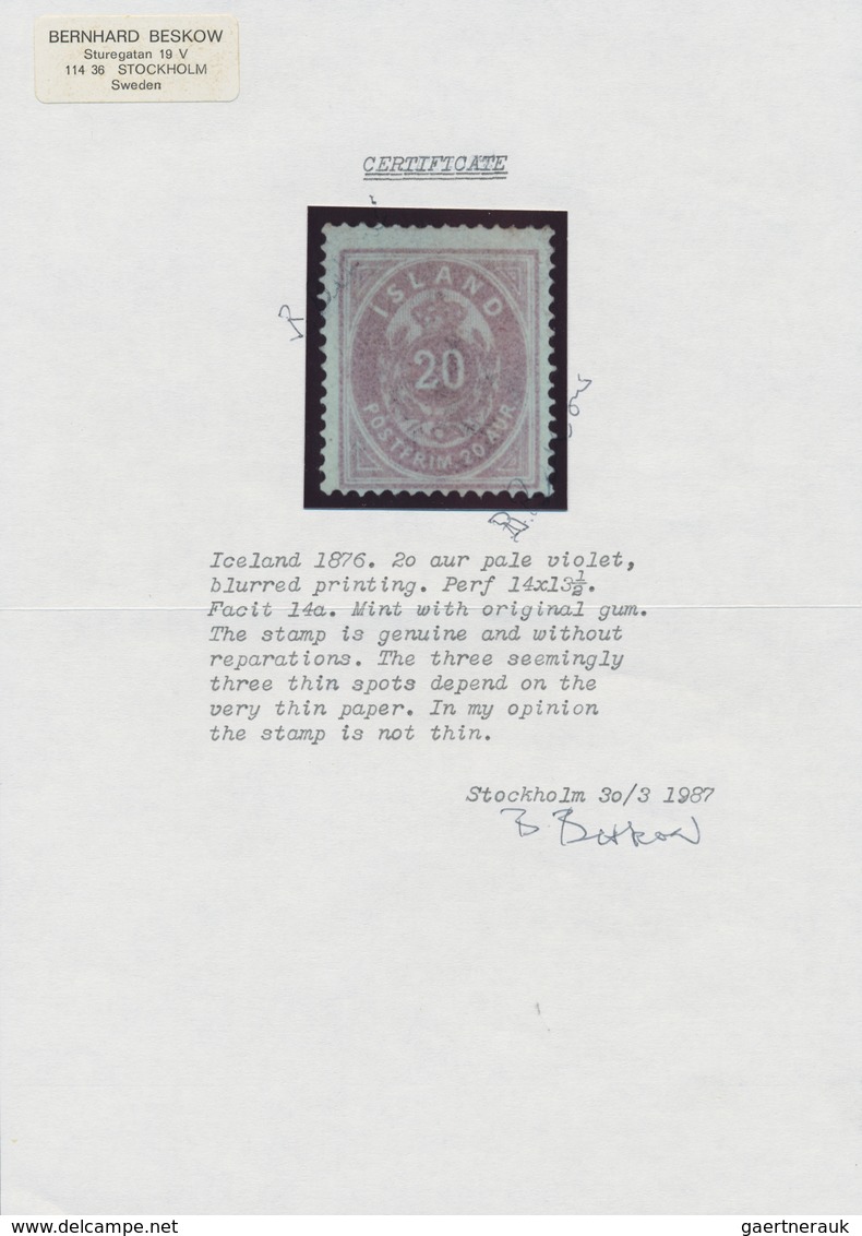 Island: 1876 20a. Pale Violet, Blurred Printing, Perf 14x13½, MINT LIGHTLY HINGED, Fresh And Fine. A - Other & Unclassified