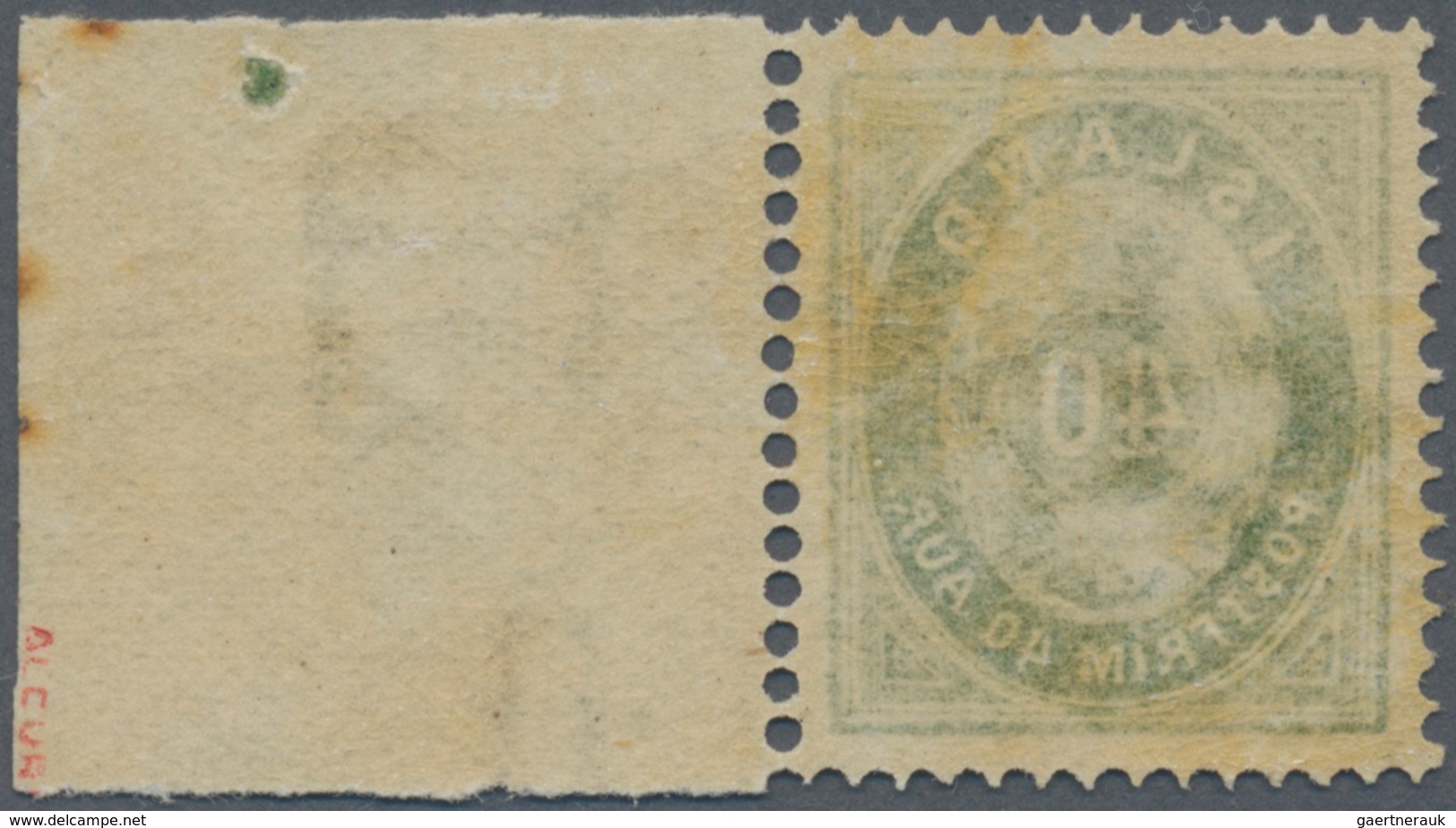 Island: 1876 40a. Green With 23 Mm Sheet Margin (showing Centering Point) At Right, Stamp MINT NEVER - Other & Unclassified