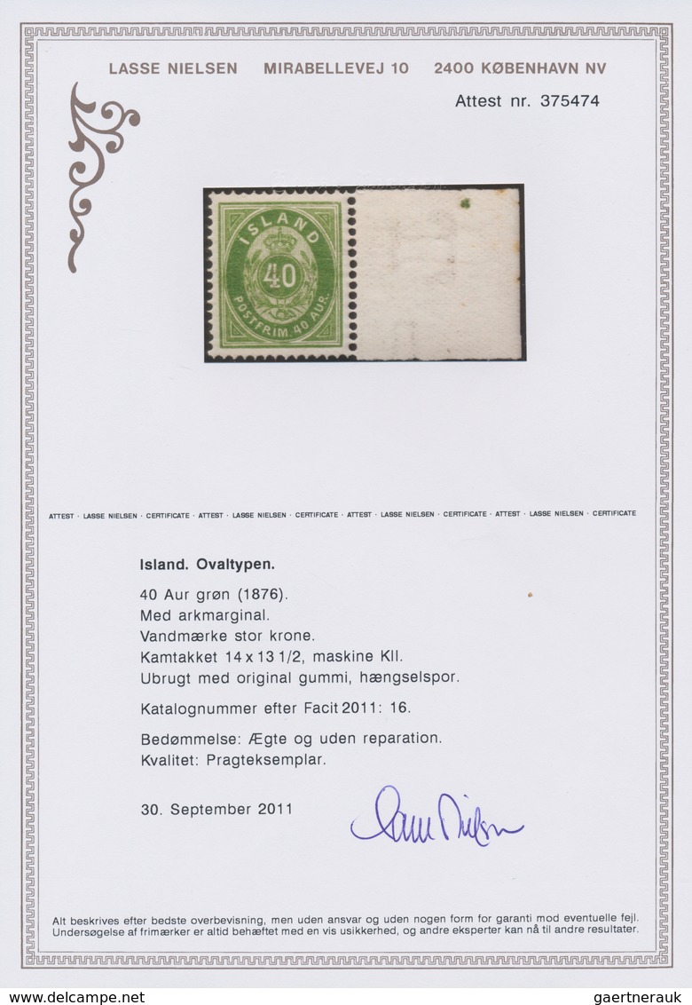 Island: 1876 40a. Green With 23 Mm Sheet Margin (showing Centering Point) At Right, Stamp MINT NEVER - Andere & Zonder Classificatie