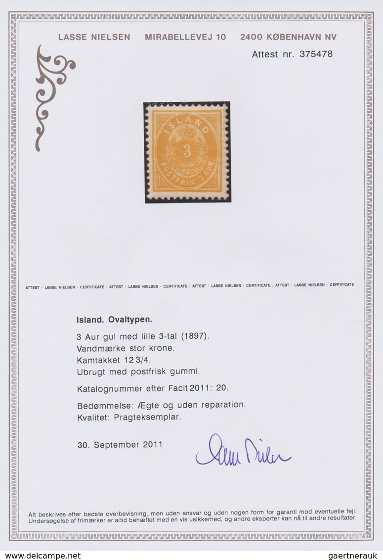 Island: 1897 3a. Orange-yellow, Perf 12¾, MINT NEVER HINGED, Fresh And Very Fine. L. Nielsen Certifi - Sonstige & Ohne Zuordnung