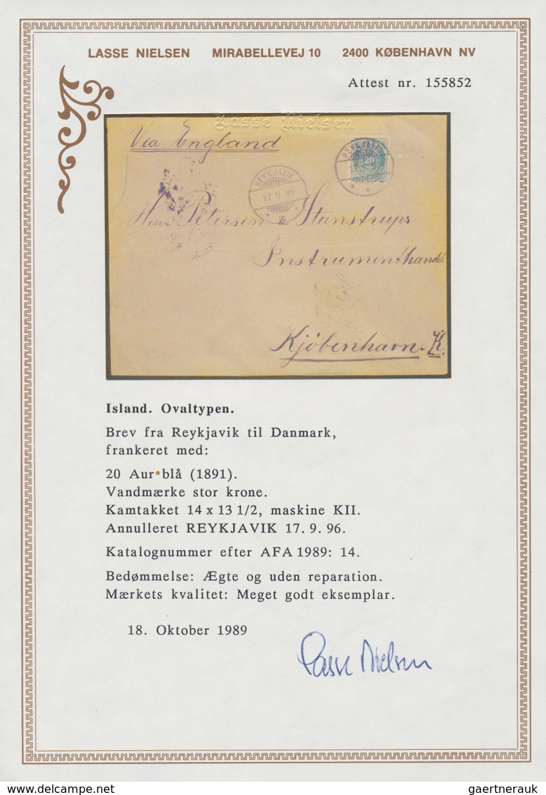 Island: 1896 Cover From Reykjavik To Copenhagen Via England, Franked By 1891 20a. Blue Tied By "REYK - Sonstige & Ohne Zuordnung