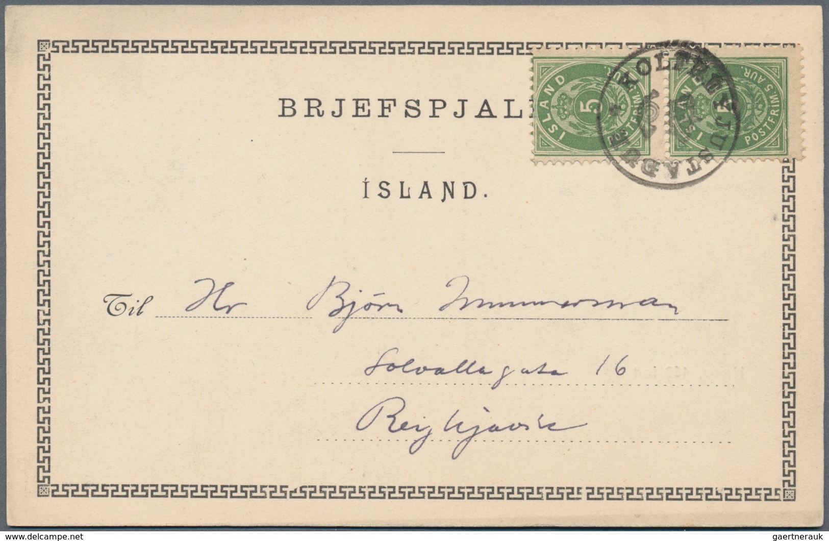 Island: 1898 5a. Dull Green Vertical Pair, Perf 12¾, Used On Picture Postcard (Hekla) From Kolfreyju - Sonstige & Ohne Zuordnung