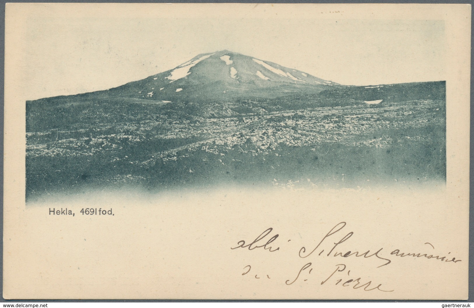 Island: 1898 5a. Dull Green Vertical Pair, Perf 12¾, Used On Picture Postcard (Hekla) From Kolfreyju - Sonstige & Ohne Zuordnung