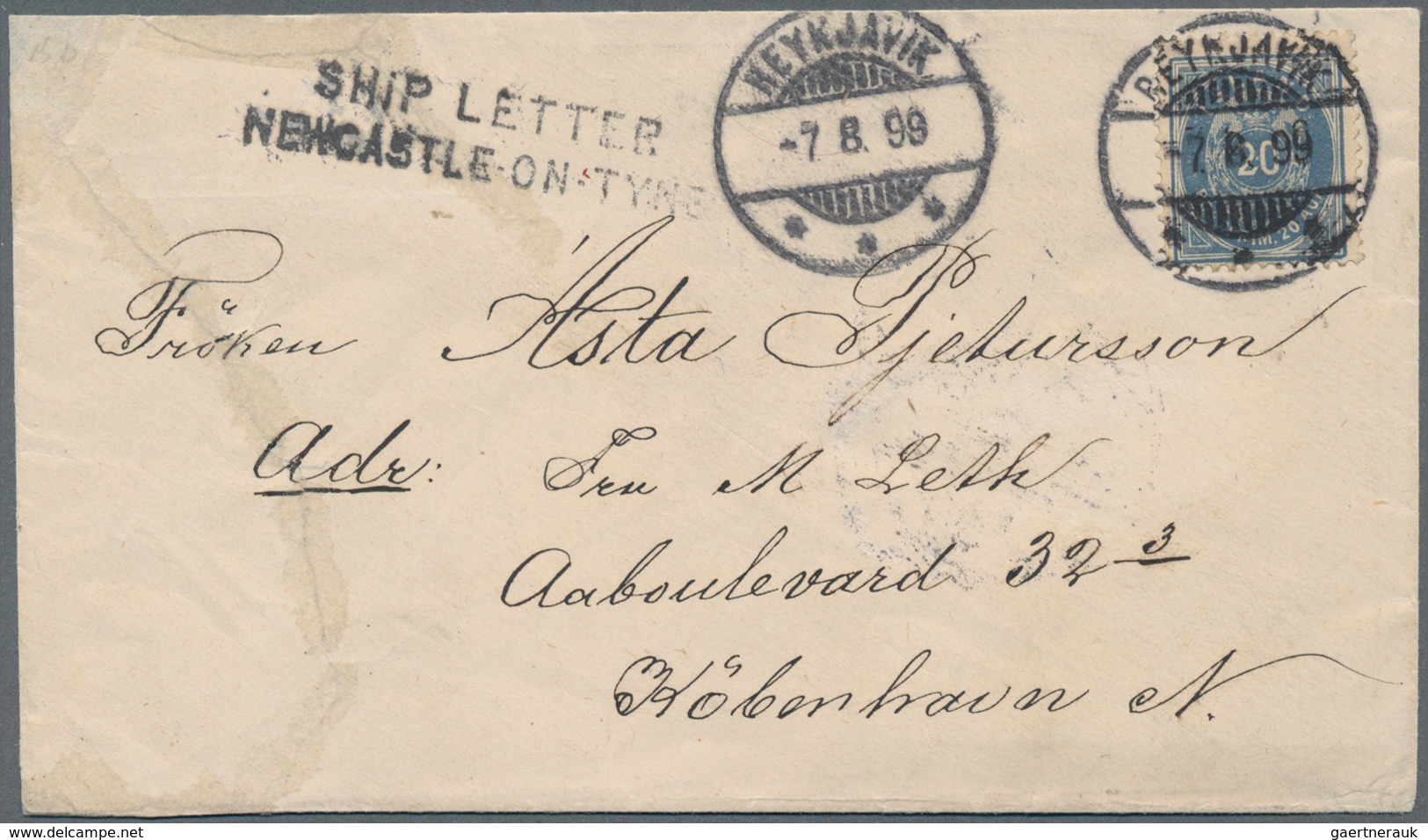 Island: 1899 Cover From Reykjavik To Copenhagen Via England, Franked By 1897 20a. Ultramarine Tied B - Andere & Zonder Classificatie