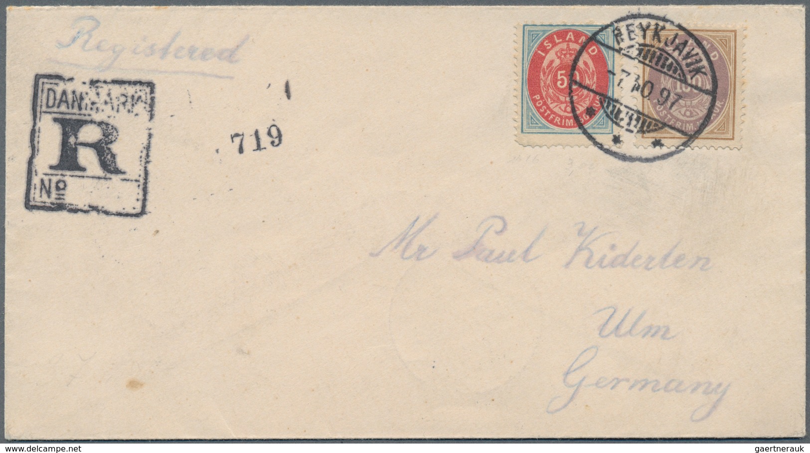 Island: 1892 50a. And 100a. Used On Registered Cover From Reykjavik To Ulm, Germany Via Copenhagen, - Sonstige & Ohne Zuordnung