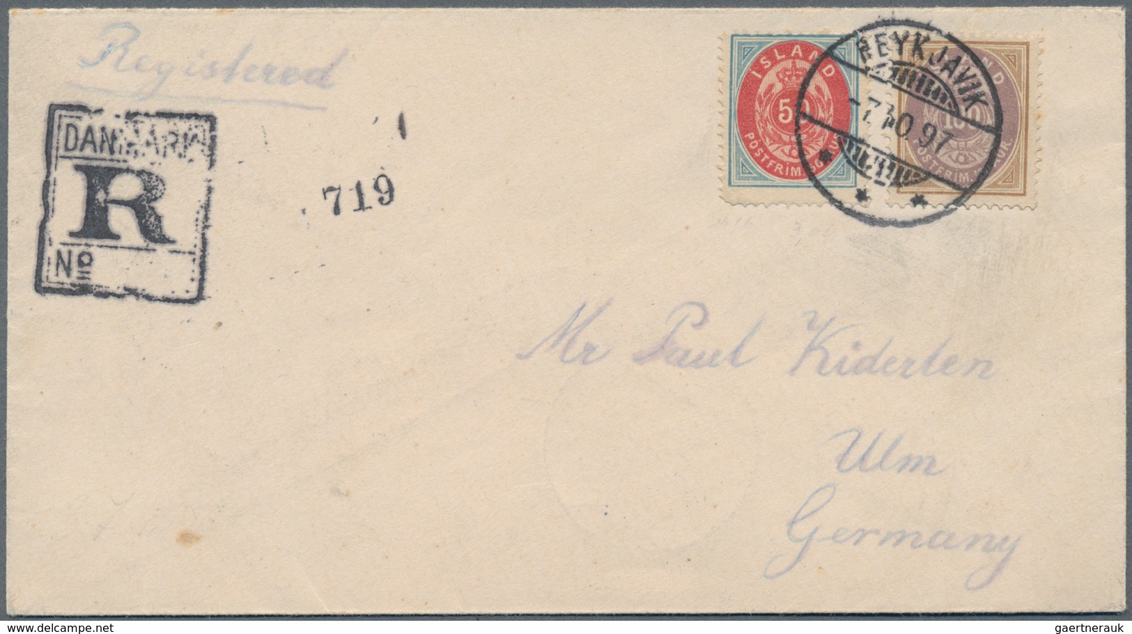 Island: 1892 50a. And 100a. Used On Registered Cover From Reykjavik To Ulm, Germany Via Copenhagen, - Other & Unclassified
