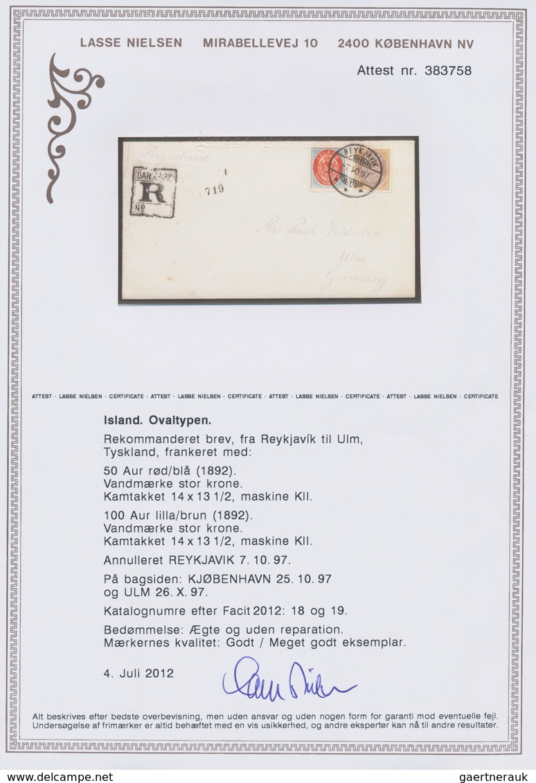 Island: 1892 50a. And 100a. Used On Registered Cover From Reykjavik To Ulm, Germany Via Copenhagen, - Andere & Zonder Classificatie