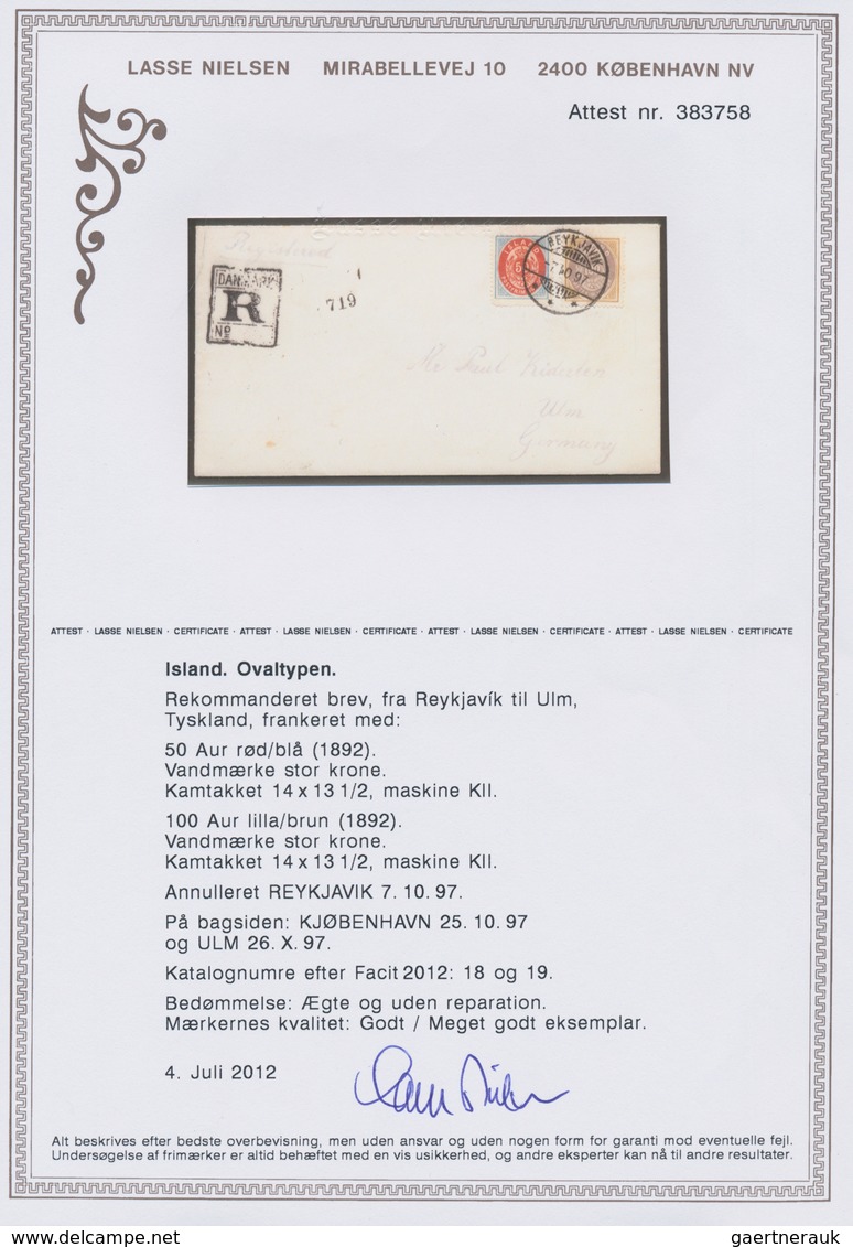 Island: 1892 50a. And 100a. Used On Registered Cover From Reykjavik To Ulm, Germany Via Copenhagen, - Other & Unclassified