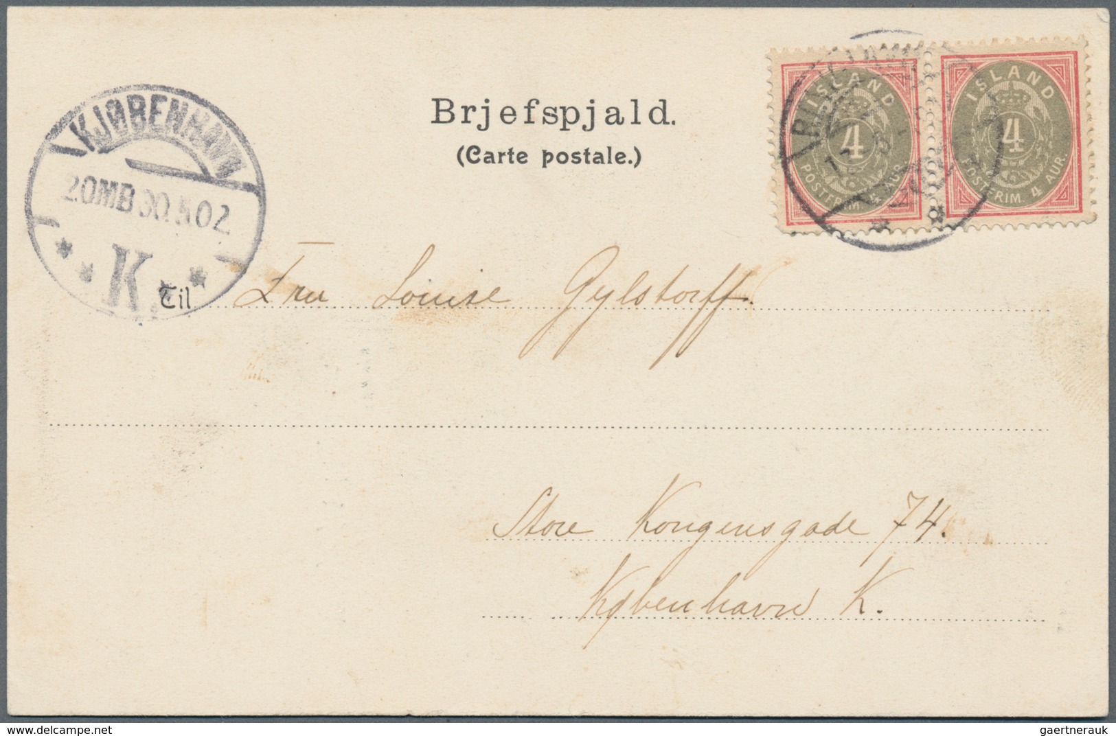 Island: 1900 4a. Grey & Red Horizontal Pair, Used On Picture Postcard (Pingvöllum) Sent From Reykjav - Sonstige & Ohne Zuordnung