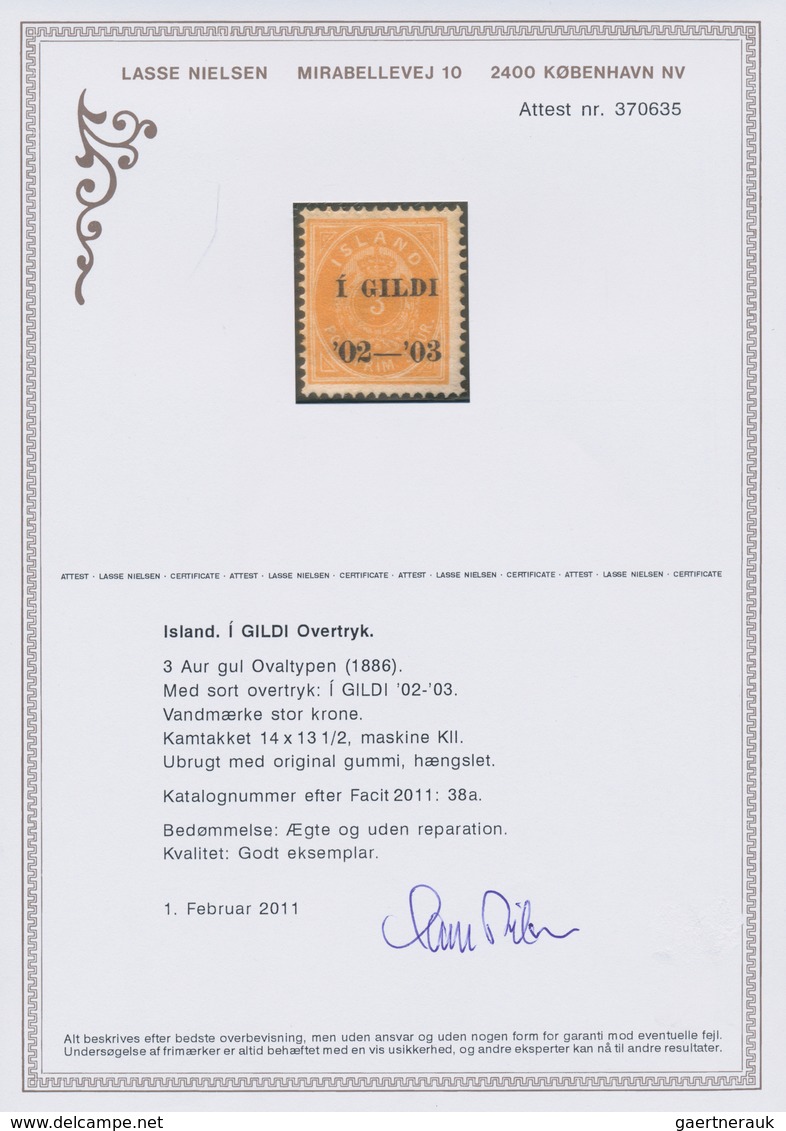 Island: 1902-03 3a. Dull Brown-orange, PERF 14x13½, Optd. "Í GILDI/'02-'03", Mint Lightly Hinged Wit - Sonstige & Ohne Zuordnung