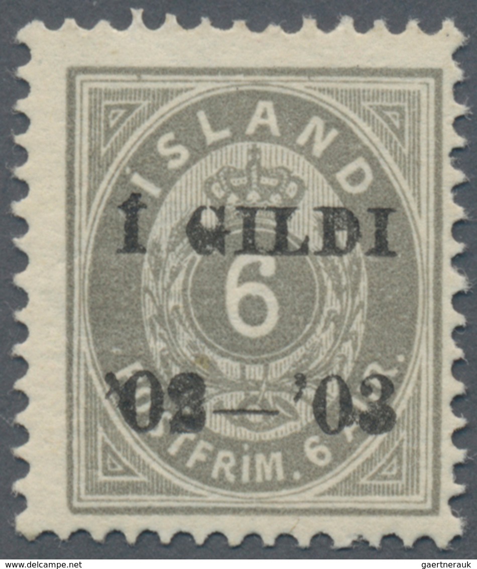 Island: 1902-03 6a. Grey, Perf 12¾, Sheet Pos. 26, With BLACK OVERPRINT "Í GILDI/'02-'03", Mint Neve - Andere & Zonder Classificatie