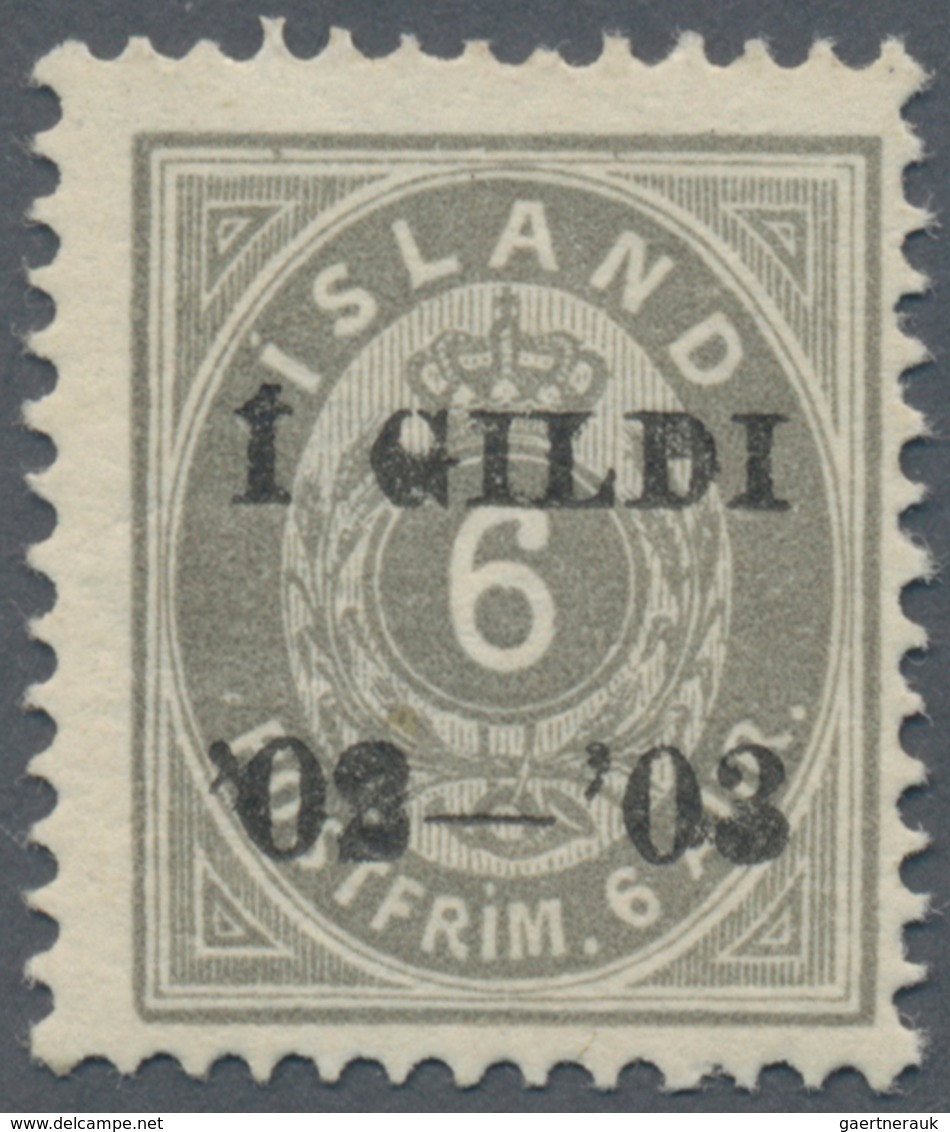 Island: 1902-03 6a. Grey, Perf 12¾, Sheet Pos. 26, With BLACK OVERPRINT "Í GILDI/'02-'03", Mint Neve - Other & Unclassified