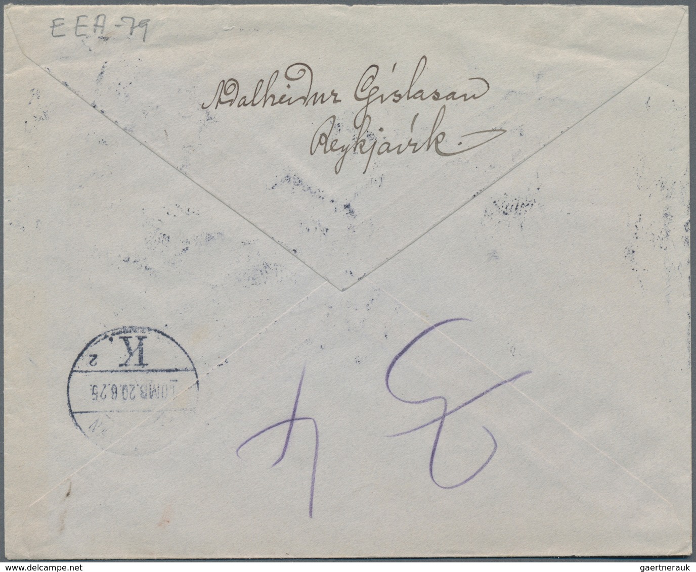 Island: 1925, 50 Aur On 5 Kr Overprint Stamp Single Franking On Registered Letter From Reykjavik To - Sonstige & Ohne Zuordnung