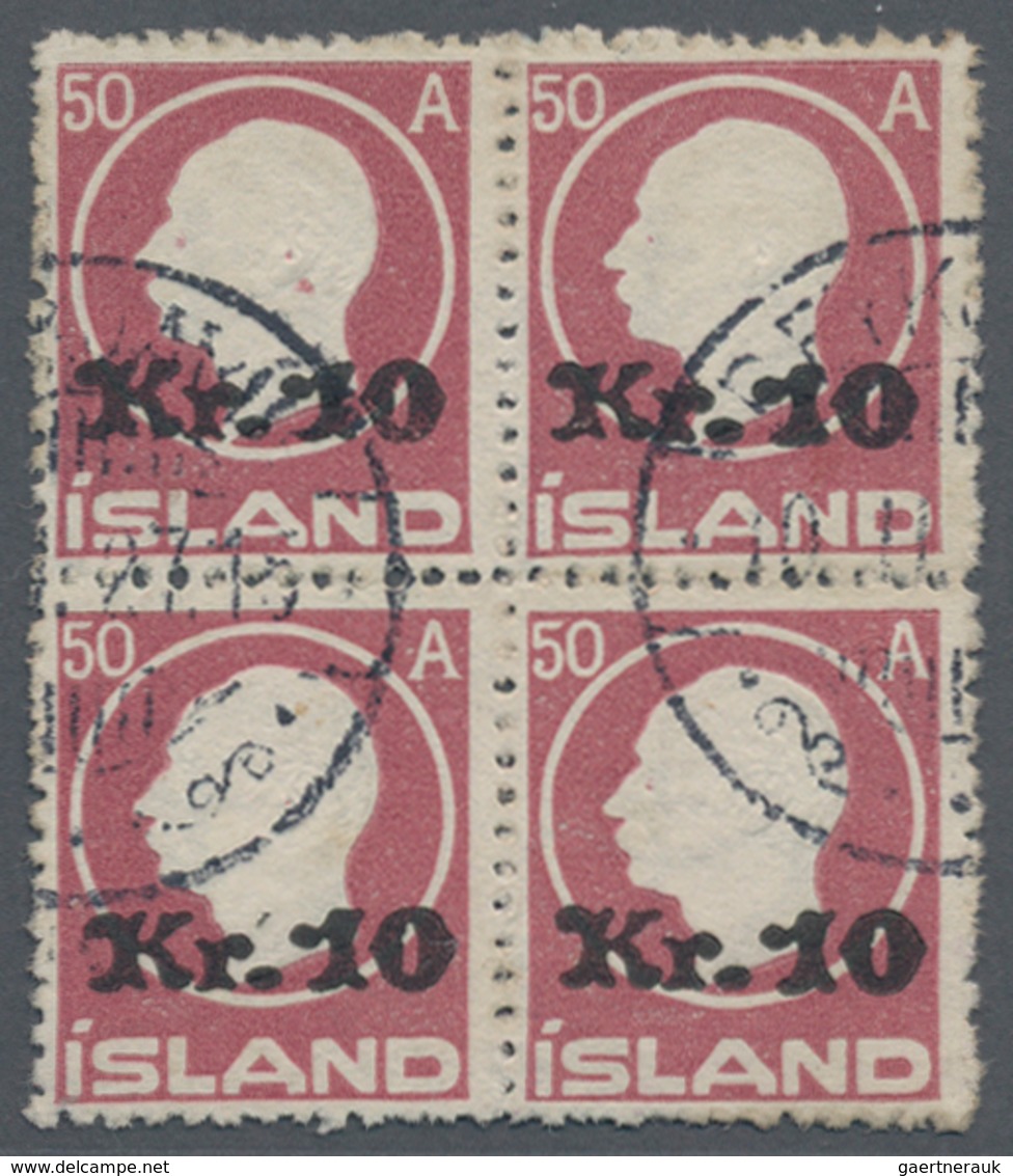 Island: 1925, King Frederik VIII. Definitive 50aur. Brown-lilac Surcharged ‚Kr. 10‘ Block Of Four Fi - Andere & Zonder Classificatie