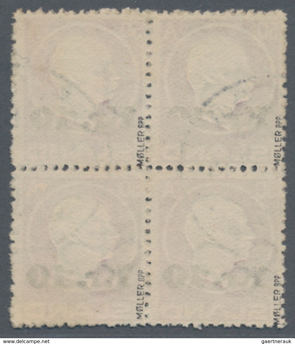 Island: 1925, King Frederik VIII. Definitive 50aur. Brown-lilac Surcharged ‚Kr. 10‘ Block Of Four Fi - Andere & Zonder Classificatie