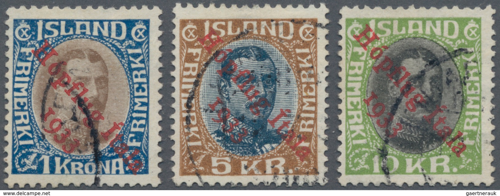 Island: 1933 "Hópflug" Complete Set, Used With Parts Of Circled Datestamps, Fresh And Fine. Singed B - Sonstige & Ohne Zuordnung