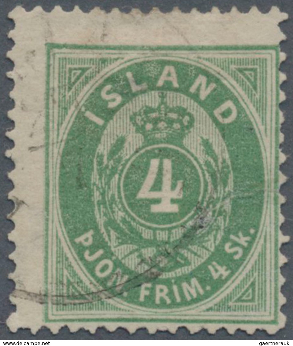 Island - Dienstmarken: 1873, 4sk. Green, Comb Perf. 14:13½, Cancelled By Reykjavik C.d.s., Some Faul - Dienstzegels
