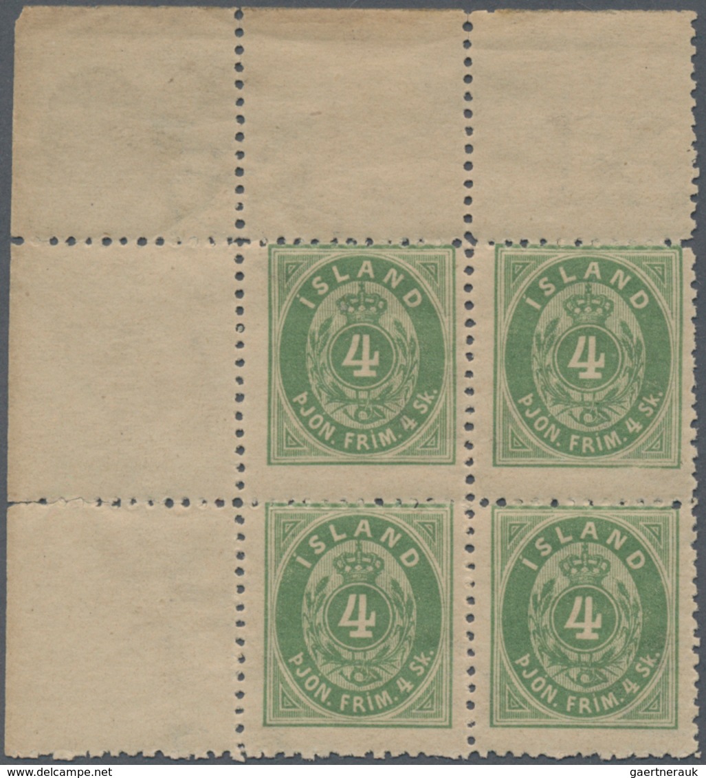 Island - Dienstmarken: 1873 Official 4s. Green Top Left Corner Block Of Four, Stamps MINT NEVER HING - Dienstzegels