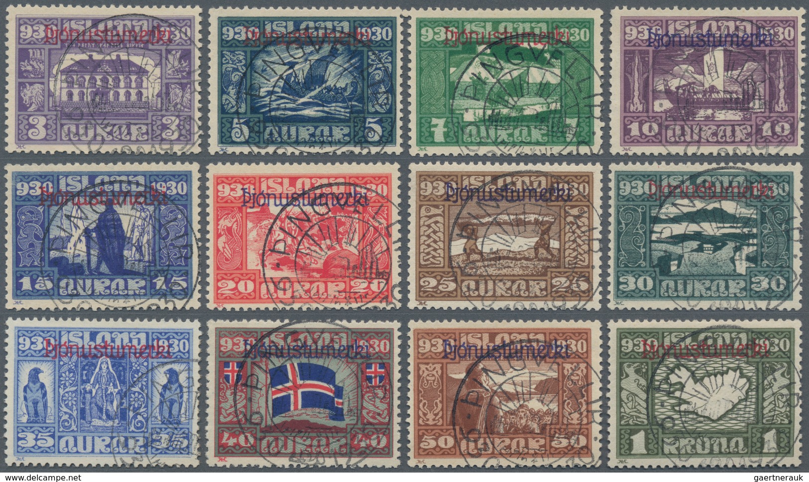 Island - Dienstmarken: 1930 'Alltinget' Officials Complete Set Of 16, All Cancelled By Full Strikes - Dienstmarken