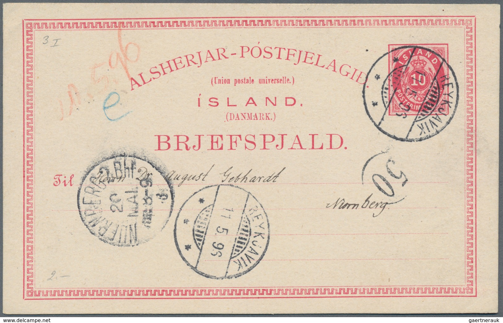 Island - Ganzsachen: 1880, 10 Aur Stationery Card In Two Different Types Sent With Text To Salzburg - Postwaardestukken