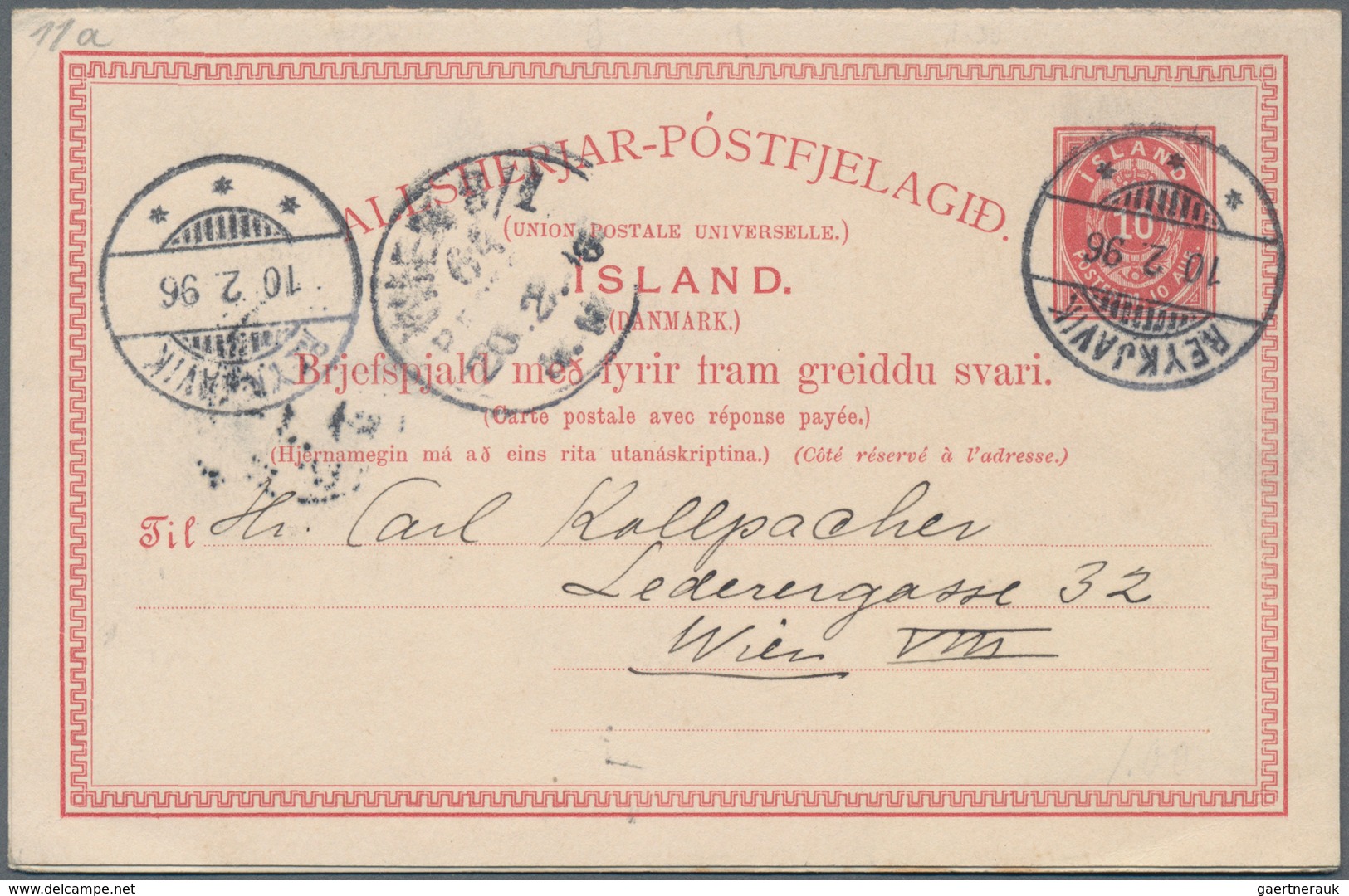 Island - Ganzsachen: 1890, 10 Aur Double Stationery Cards In Type "I" And "II" Sent Fron REYKJAVIK 1 - Ganzsachen