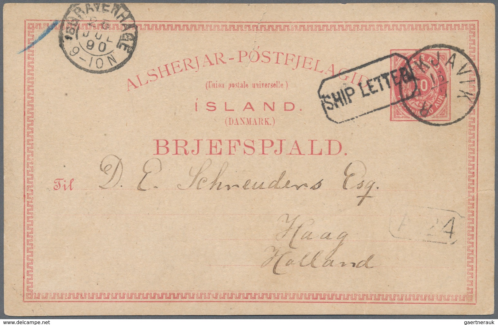 Island - Ganzsachen: 1890 Boxed Ship Landing Handstamp "SHIP LETTER" In Black On Postal Stationery C - Ganzsachen