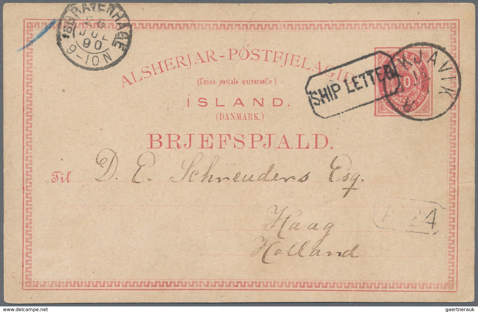 Island - Ganzsachen: 1890 Boxed Ship Landing Handstamp "SHIP LETTER" In Black On Postal Stationery C - Postal Stationery