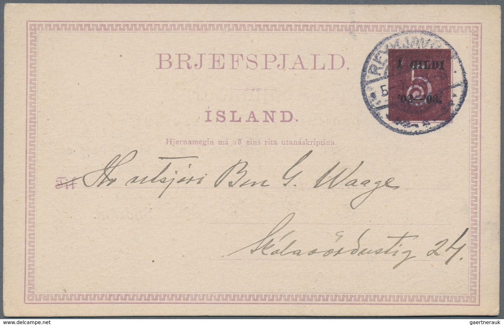 Island - Ganzsachen: 1919, 5 A On 8 A Postal Stationery Card With Additional Printing On Reverse, Us - Postwaardestukken