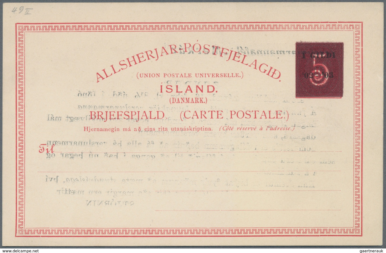 Island - Ganzsachen: 1919, 5 A. On 10 A. Stationery Card Unused With Two Different Types Of Overprin - Postal Stationery