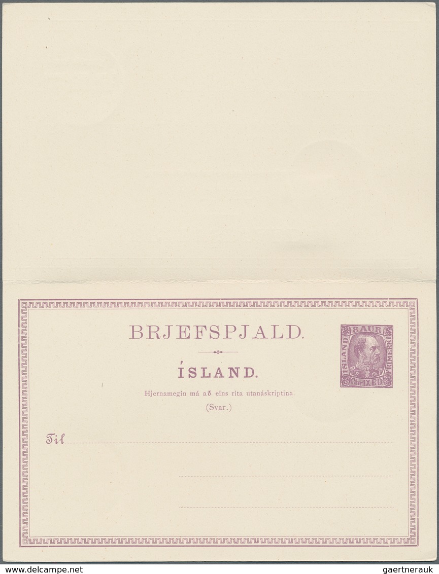 Island - Ganzsachen: 1902 Postal Stationery Double Card 8+8a. Brown-lilac As Well As Single Card 8a. - Ganzsachen