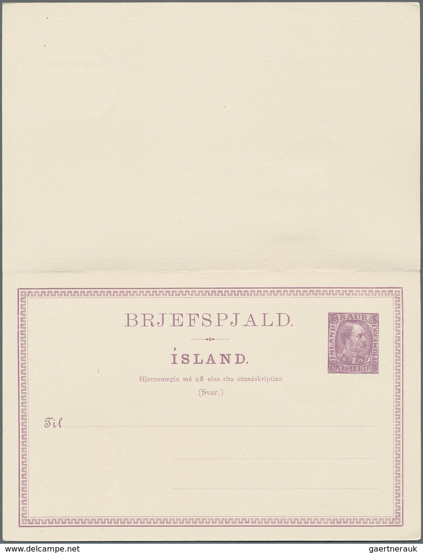 Island - Ganzsachen: 1902 Postal Stationery Double Card 8+8a. Brown-lilac As Well As Single Card 8a. - Postal Stationery