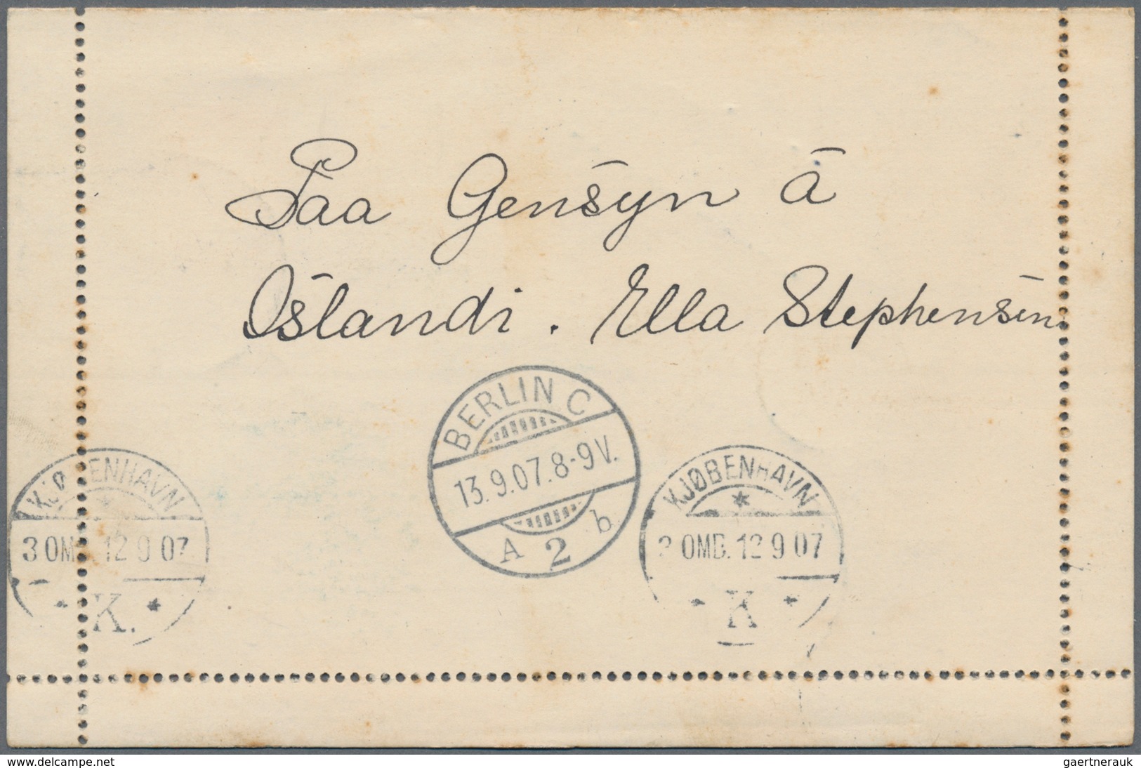 Island - Ganzsachen: 1907 Letter Card KCIX. 10a. Red Sent From Reykjavik To Berlin Germany By S.M.S. - Entiers Postaux