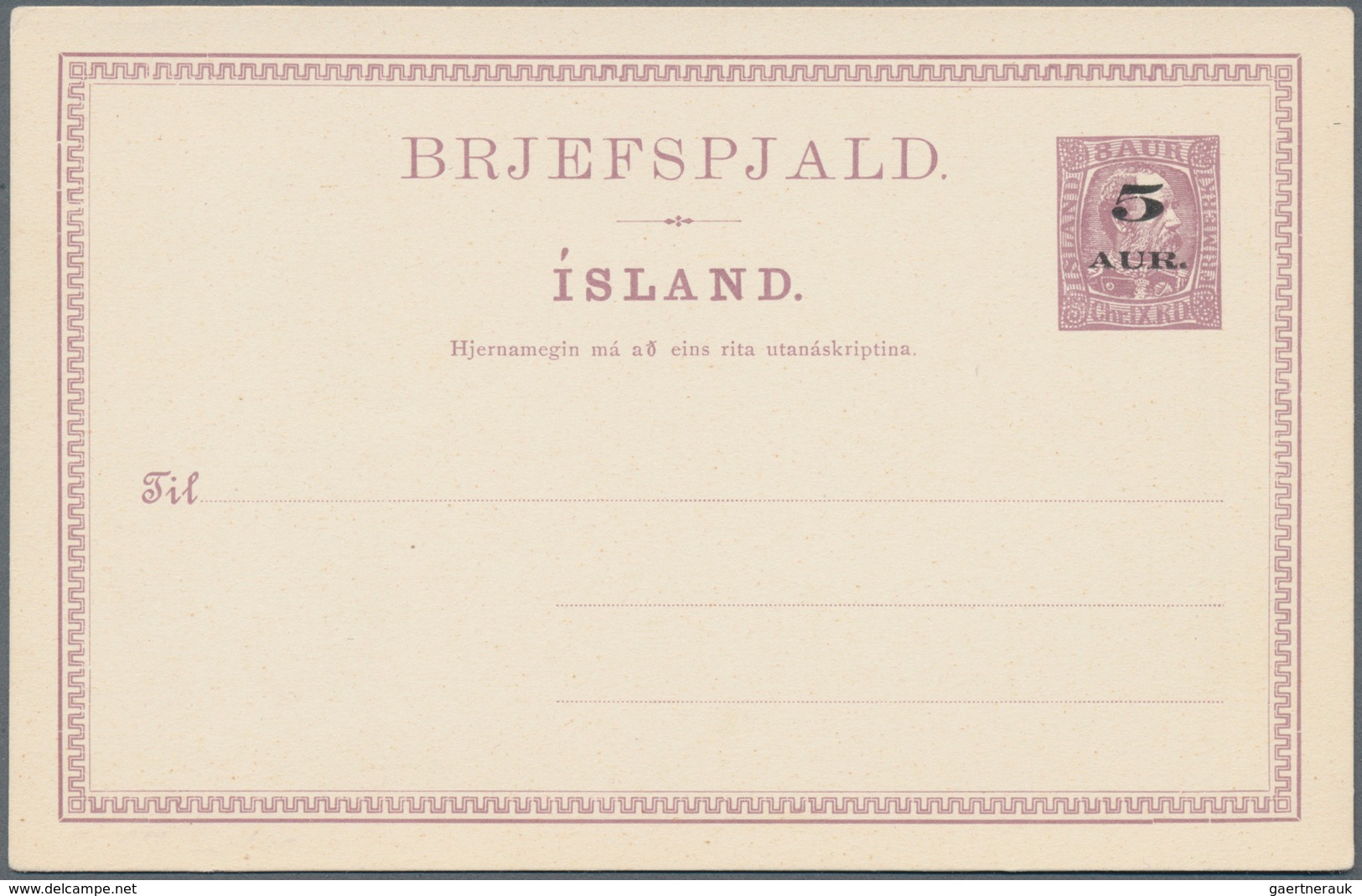 Island - Ganzsachen: 1919, 5 A On 8 A Postal Starionery Postcard Unused, Mi 400.- - Postwaardestukken