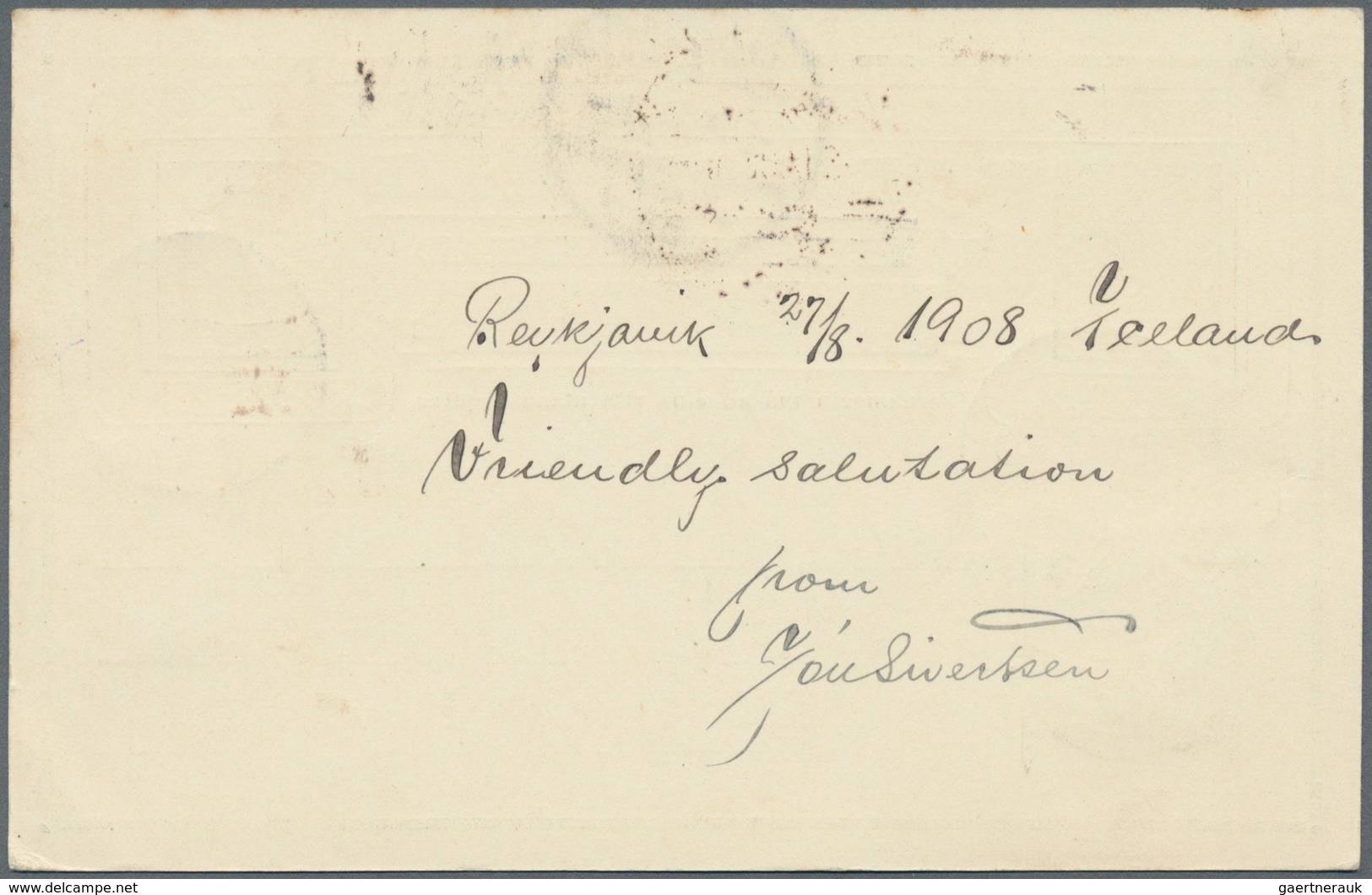 Island - Ganzsachen: 1908, 5 Aur Stationery Card Together With 8 Aur Card, Each Uprated Sent With Gr - Postal Stationery