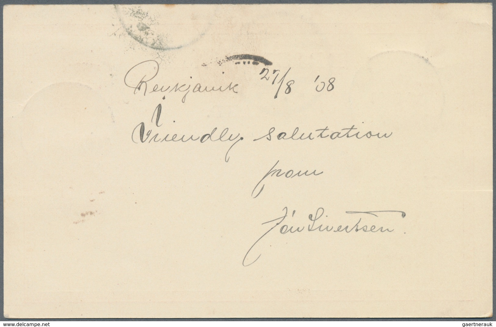 Island - Ganzsachen: 1908, 5 Aur Stationery Card Together With 8 Aur Card, Each Uprated Sent With Gr - Postal Stationery