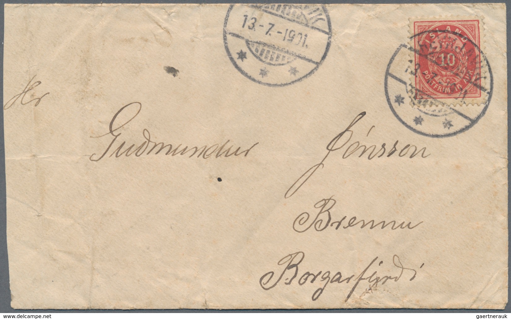 Island - Stempel: "BORGARNES" Crown Handstamp Used On Back Of Cover From Reykjavik To Borgarfirdi In - Altri & Non Classificati