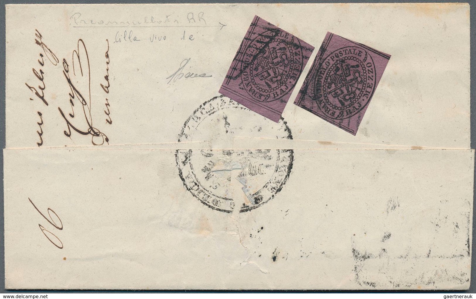 Italien - Altitalienische Staaten: Kirchenstaat: 1852, 2 X 1/2 Baj Black On Deep Violet, Each Stamp - Papal States
