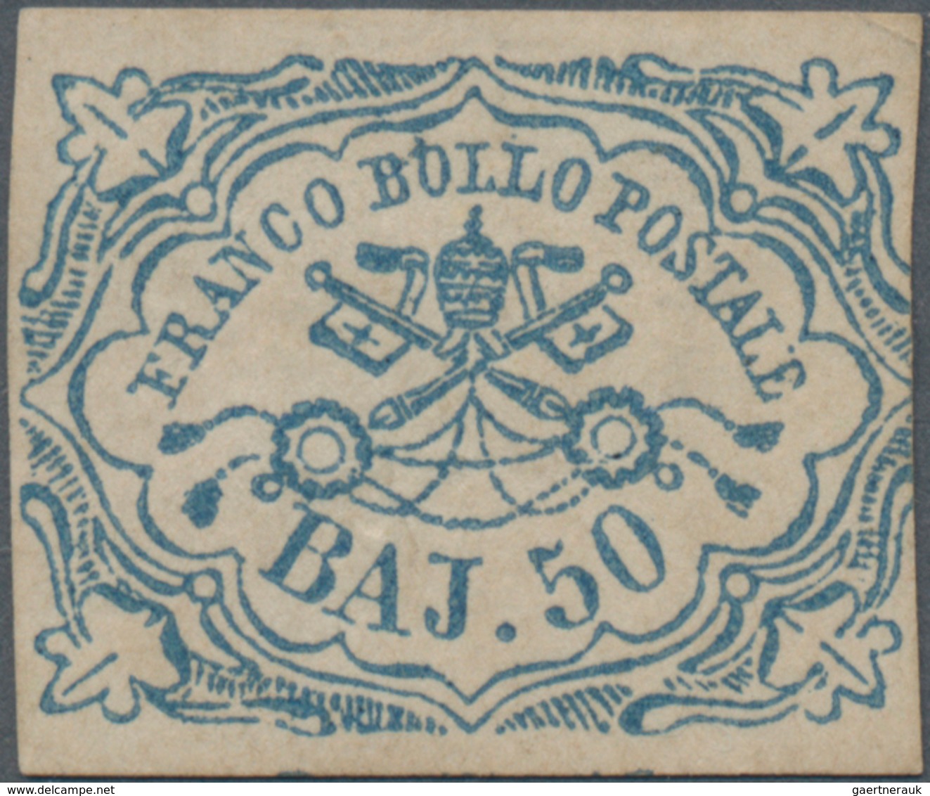 Italien - Altitalienische Staaten: Kirchenstaat: 1852, 50 Baj Blue Unused Without Gum And On Three S - Kerkelijke Staten