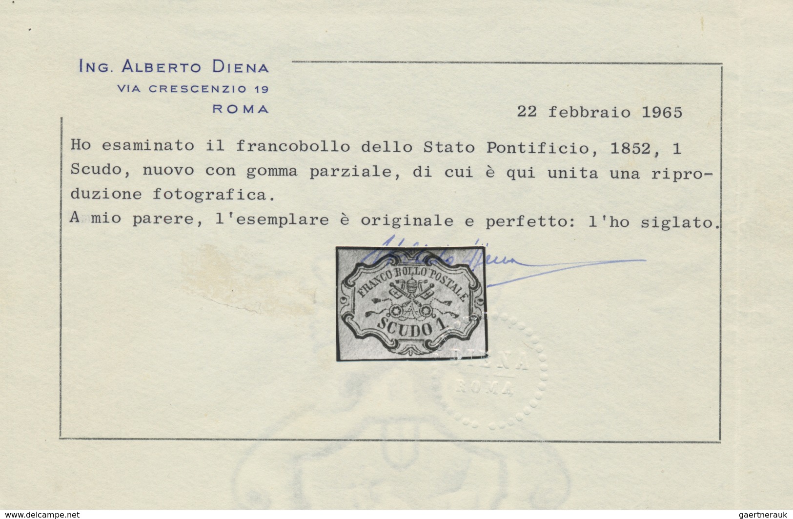 Italien - Altitalienische Staaten: Kirchenstaat: 1852, 1 Sc Rose-carmine Mint With Original Gum, The - Kerkelijke Staten