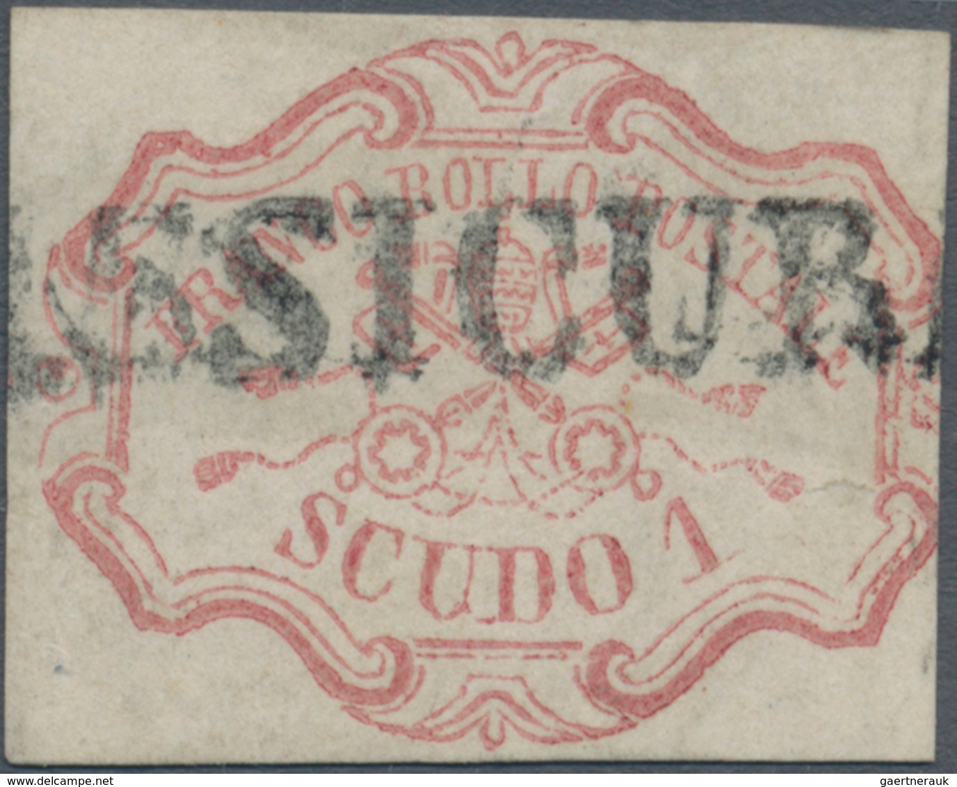 Italien - Altitalienische Staaten: Kirchenstaat: 1852, 1 Sc Rose-carmine Cancelled With One-liner "A - Etats Pontificaux